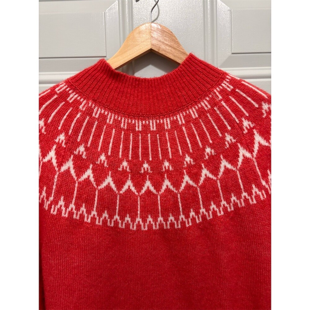 Talbots Sweater Womens Size L Orange Coral White Fair Isle Mock Neck - Picture 2 of 7